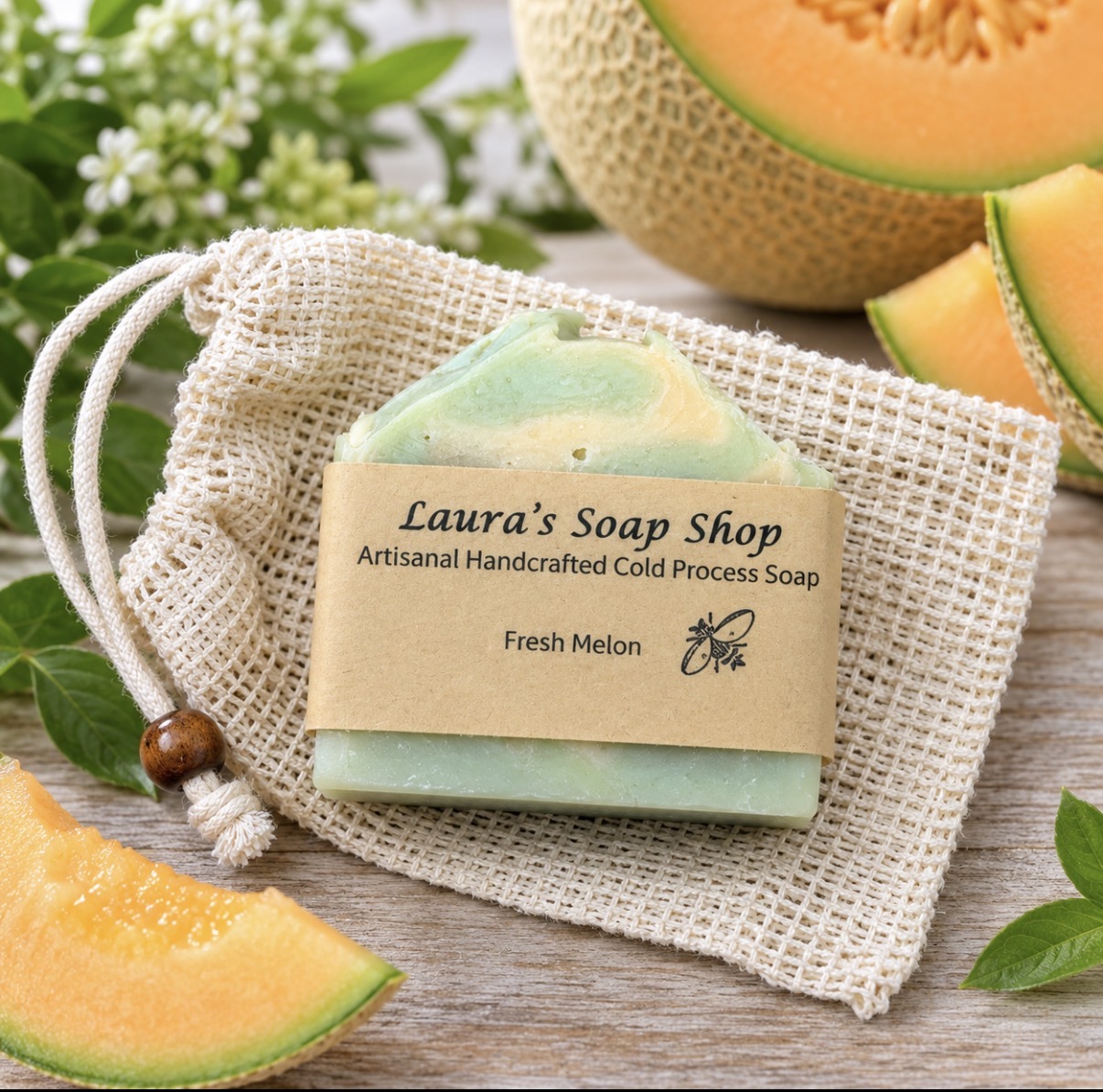 Soap Bundle - Fresh Melon Soap with Sisal Soap Bag